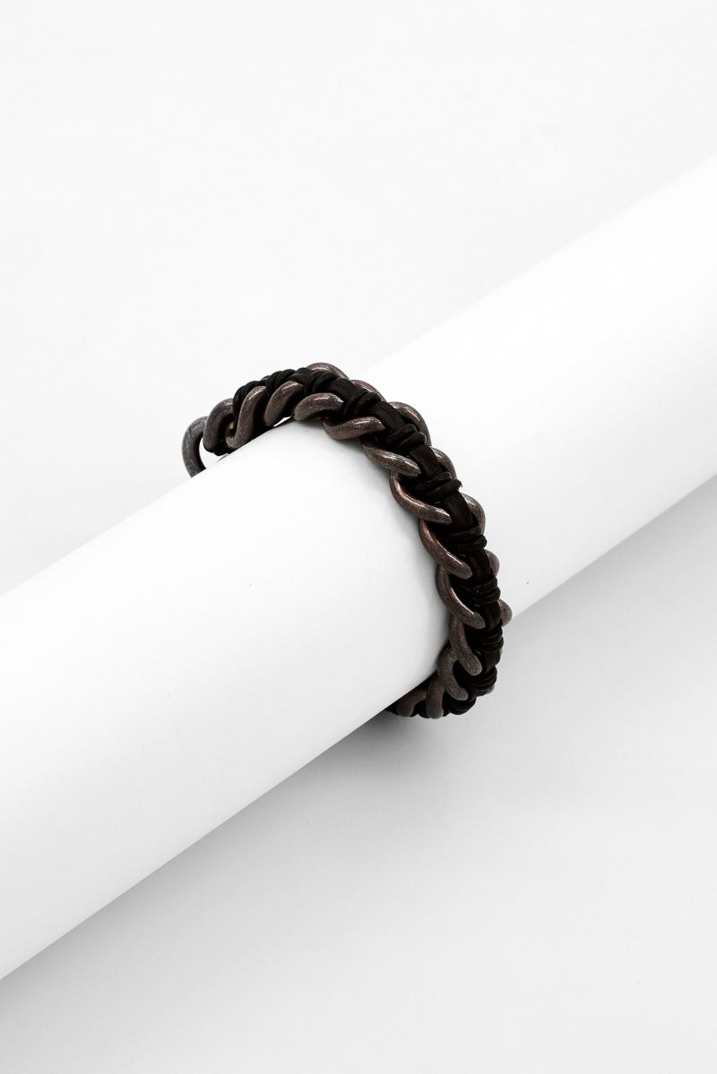 POLICE Men Fashionable Leather Shock Chain Bracelet, Brown  - Image 1