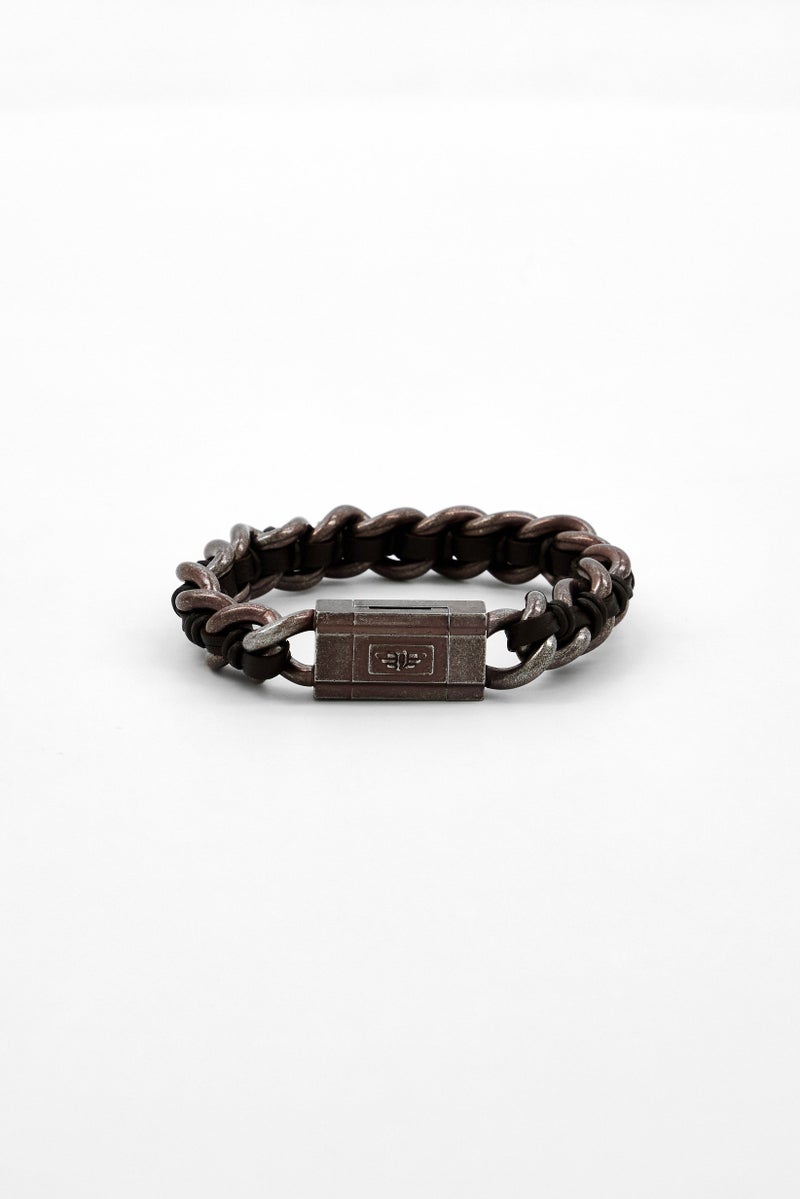 POLICE Men Fashionable Leather Shock Chain Bracelet, Brown  - Image 3