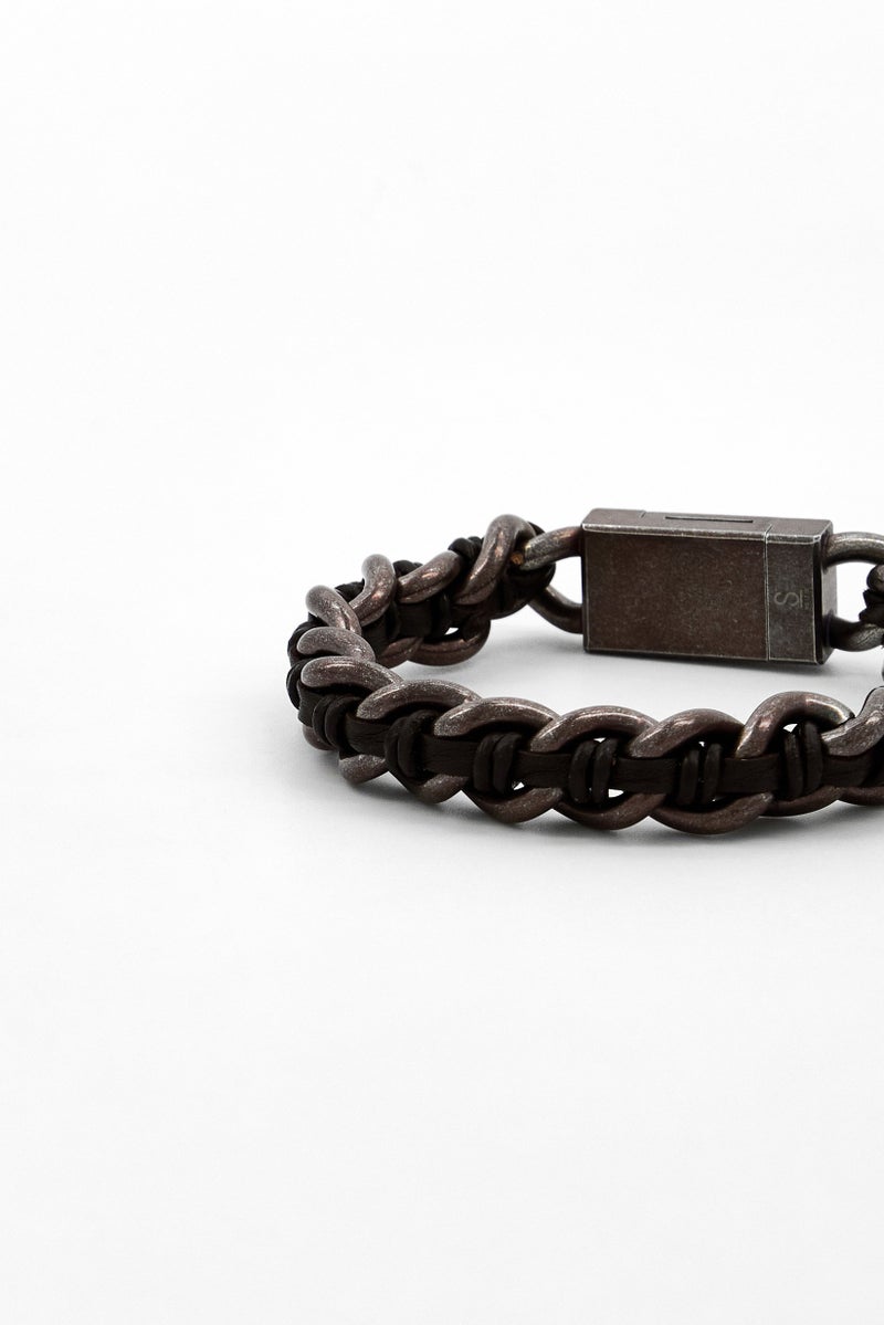 POLICE Men Fashionable Leather Shock Chain Bracelet, Brown  - Image 4