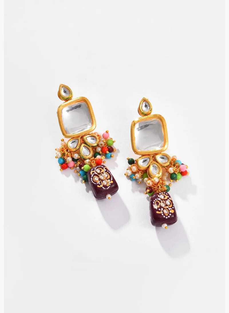 SOHI Gold Plated Kundan Beaded Necklace and Earring Set