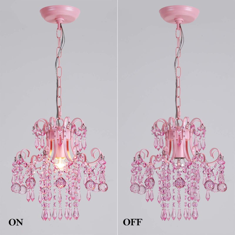 QS Q&S Mini Crystal Chandelier, Modern Pink Chandelier,Small Hanging Light Fixture for Princess Room Dressing Room Bathroom Clothing Store Salon W11.8 1 Light E26. UL Listed - Image 5
