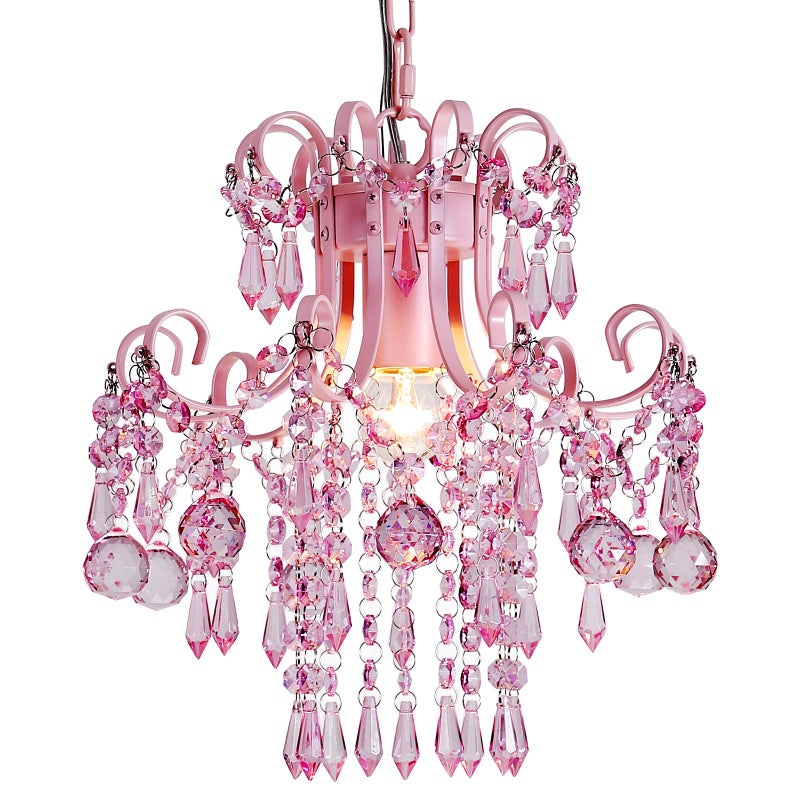 QS Q&S Mini Crystal Chandelier, Modern Pink Chandelier,Small Hanging Light Fixture for Princess Room Dressing Room Bathroom Clothing Store Salon W11.8 1 Light E26. UL Listed - Image 1