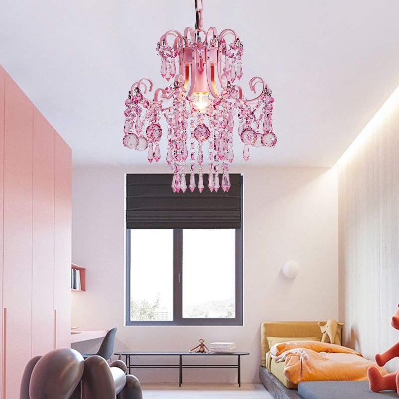 QS Q&S Mini Crystal Chandelier, Modern Pink Chandelier,Small Hanging Light Fixture for Princess Room Dressing Room Bathroom Clothing Store Salon W11.8 1 Light E26. UL Listed - Image 3