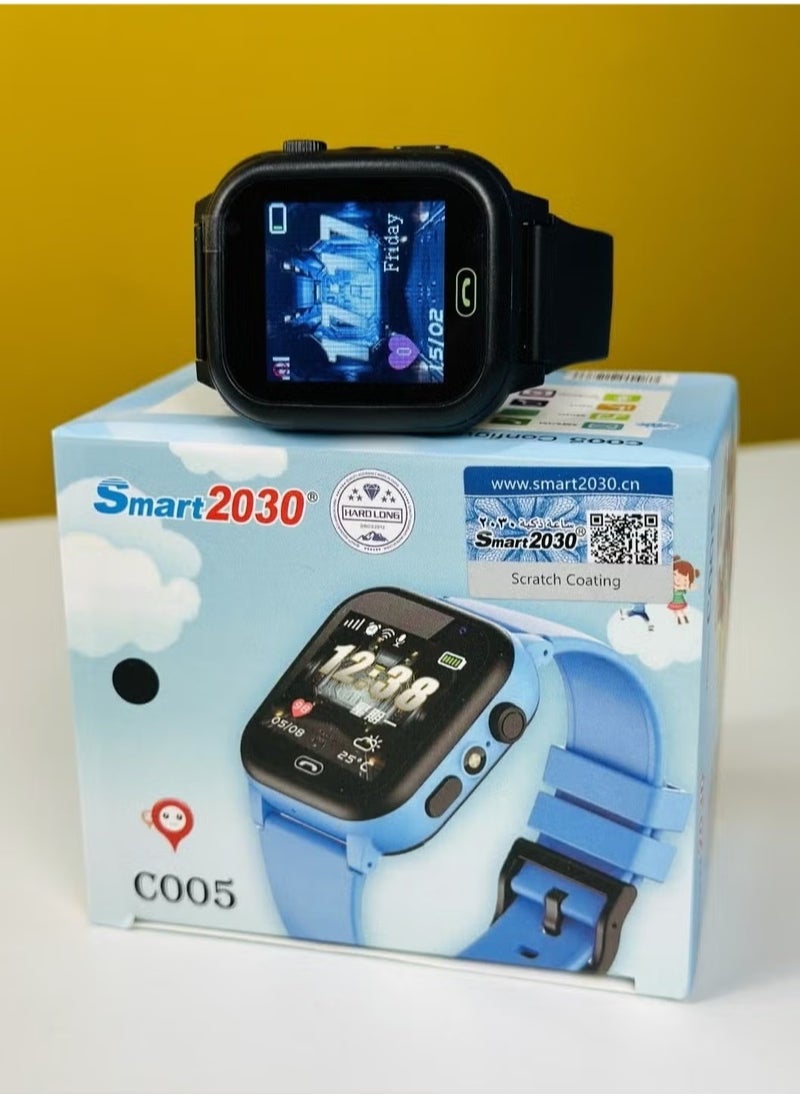 Smart 2030 - C005 Kids Smartwatch with GPS, Touchscreen, SOS Calling, Two-Way Communication, Voice Chat, Fun Games, Camera, Water-Resistant Design, and Extended Battery Life – Ideal for Boys and Girls in Black - Image 1