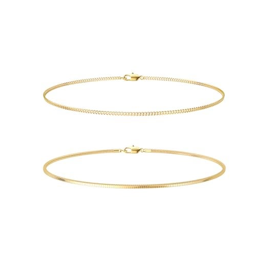 Moodear Stack 6.5Inches Chain Men Bracelet - Thin 14K Gold Plated 2mm Snake Cuban Bracelet Sets for Mens Trendy Jewelry Gift - Image 1