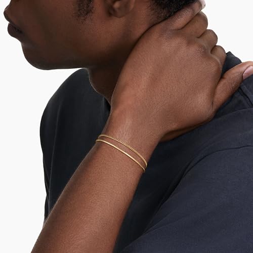 Moodear Stack 6.5Inches Chain Men Bracelet - Thin 14K Gold Plated 2mm Snake Cuban Bracelet Sets for Mens Trendy Jewelry Gift - Image 4