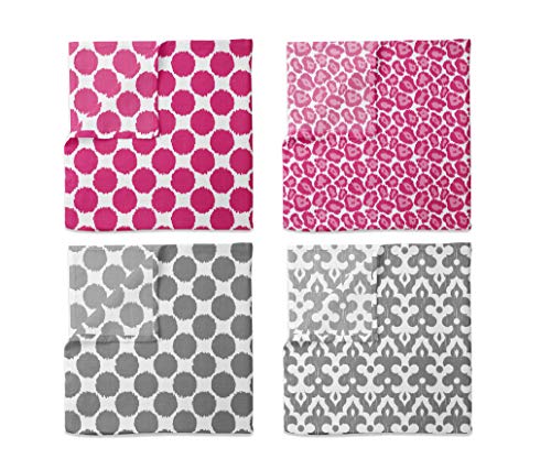 Bacati - 4 Pack Ikat Baby Swaddle Blanket Girls Swaddle Wrap Soft Breathable Cotton Muslin Swaddle Blankets Receiving Blanket for Girls, Large 45 x 45 inches (Dots/Leopard Pink/Grey) - Image 2