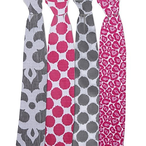 Bacati - 4 Pack Ikat Baby Swaddle Blanket Girls Swaddle Wrap Soft Breathable Cotton Muslin Swaddle Blankets Receiving Blanket for Girls, Large 45 x 45 inches (Dots/Leopard Pink/Grey) - Image 5