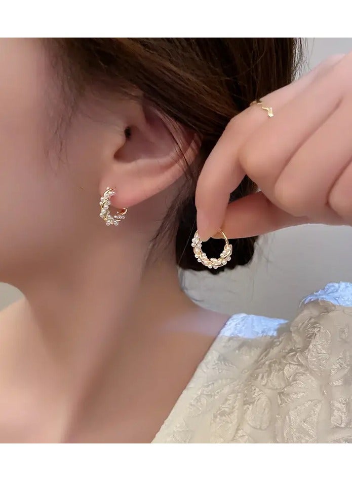 Home Clearance Sale Elegant French-Inspired C-Shaped Faux Pearl Hoop Earrings for Women - Versatile & Chic, Perfect for Casual Attire or Parties, Pearl, Trendy 