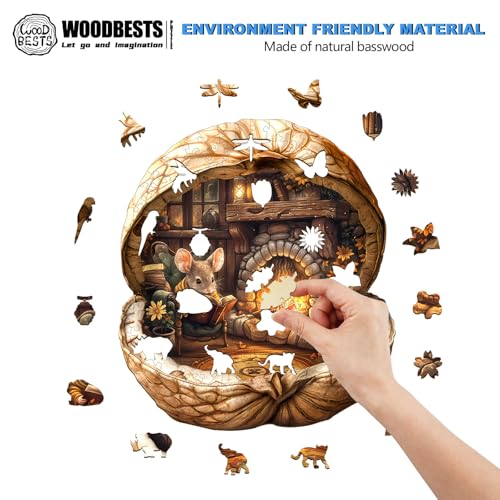WOODBESTS Wooden Puzzles for Adults Mouses Walnut House Mouse Wooden Jigsaw Puzzle Unique Animal Wood Puzzles Adult Xmas Gifts for Puzzle Lovers265 Pcs L 134x119 - Image 5