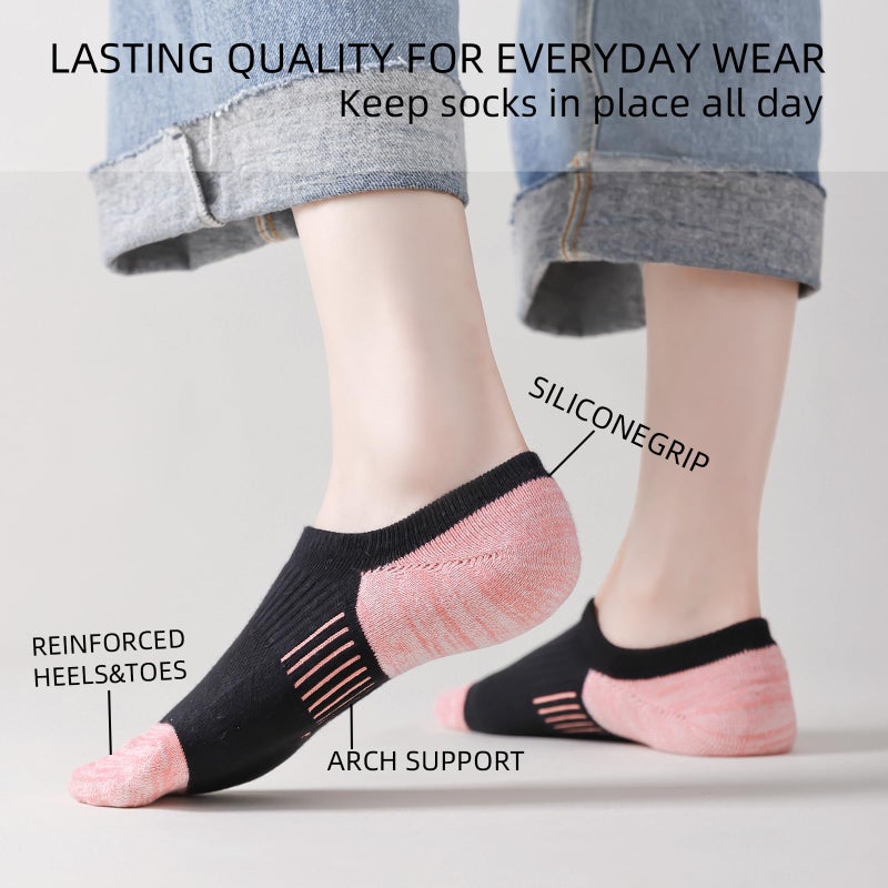 EPEIUS Thick No Show Socks for Women Athletic Ankle Socks Cushioned Running Low Cut Non Slip Invisible Liner Size 5-8 (Black 2 6 Pairs M) - Image 4