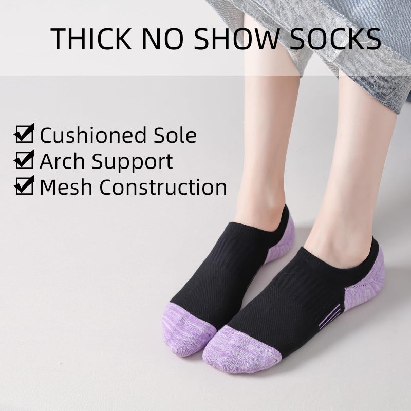 EPEIUS Thick No Show Socks for Women Athletic Ankle Socks Cushioned Running Low Cut Non Slip Invisible Liner Size 5-8 (Black 2 6 Pairs M) - Image 3