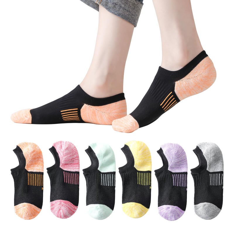 EPEIUS Thick No Show Socks for Women Athletic Ankle Socks Cushioned Running Low Cut Non Slip Invisible Liner Size 5-8 (Black 2 6 Pairs M) - Image 1