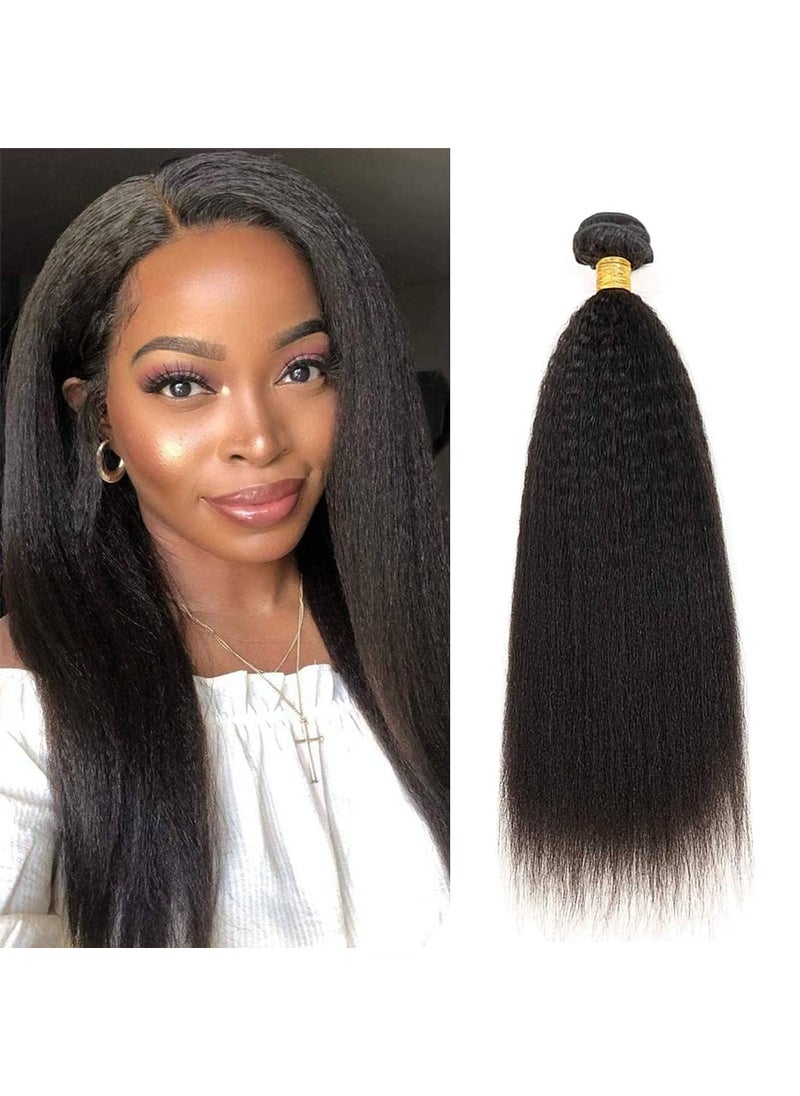 Amella Amella Hair 10A Kinky Straight Hair 1 Bundles Yaki Human Hair Weave Unprocessed Brazilian Virgin Remy Sew in Hair Extensions Natural Black12inch 