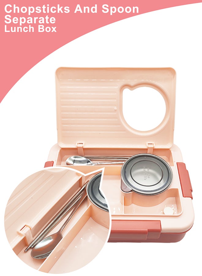 Noon East Stainless Steel Lunch Box, 1100ml, Double Decker, Flowproof Lid, Portable Food Container - Pink  - Image 3