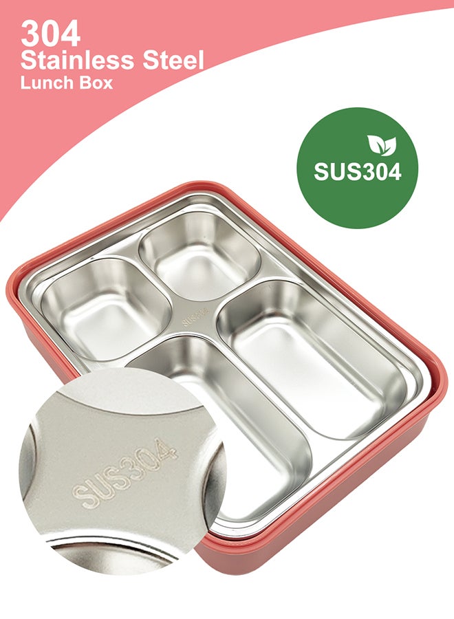 Noon East Stainless Steel Lunch Box, 1100ml, Double Decker, Flowproof Lid, Portable Food Container - Pink  - Image 4