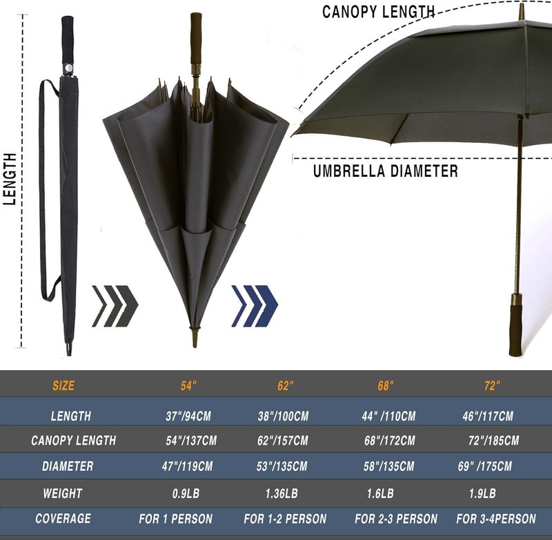 SIEPASA Golf Umbrella Large 62/68/72 Inch Automatic Open Golf Umbrella Extra Large Oversize Double Canopy Vented Umbrella Windproof Waterproof for Men and Women. - Image 4