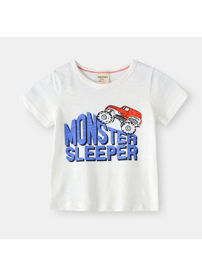 Boys Bamboo Short Sleeve T-Shirt – Cartoon Print, Korean Style