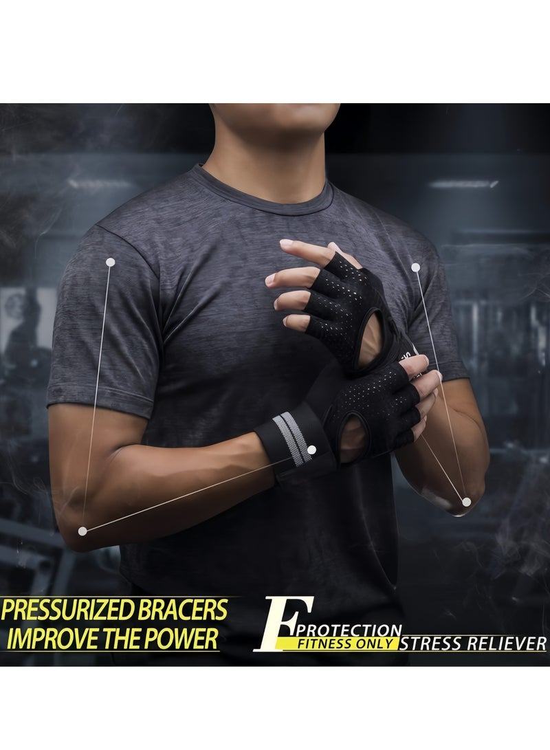 Generic 1-Pair Weight Lifting Gloves - Workout Gloves for Men and Women, Cycling Gloves with Wrist Straps, Breathable Fingerless Exercise Gloves for Weight Training, Pull Up, Gym Fitness, Home Work Out(Size L)  - Image 4