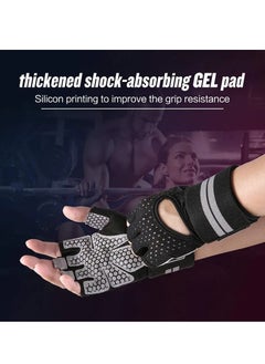Generic 1-Pair Half-Finger Fitness Gloves for Men Women, Polyester Material Wrist Wrap, Support Workout Power Weight Lifting Equipment, Sports Training Gloves with Wrist  - Image 4