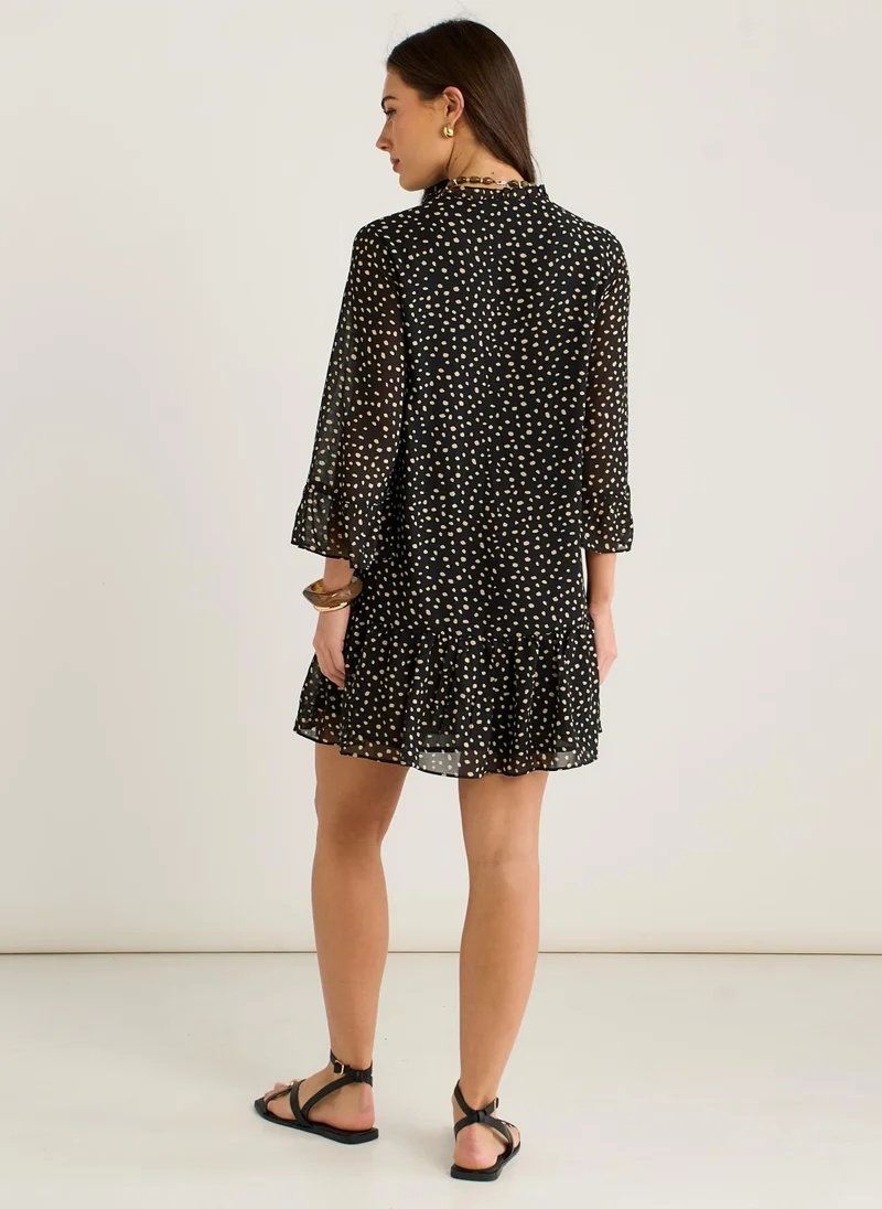 Gini London Black Animal Spot Shirt Mini Dress