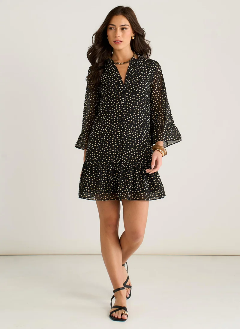 Gini London Black Animal Spot Shirt Mini Dress