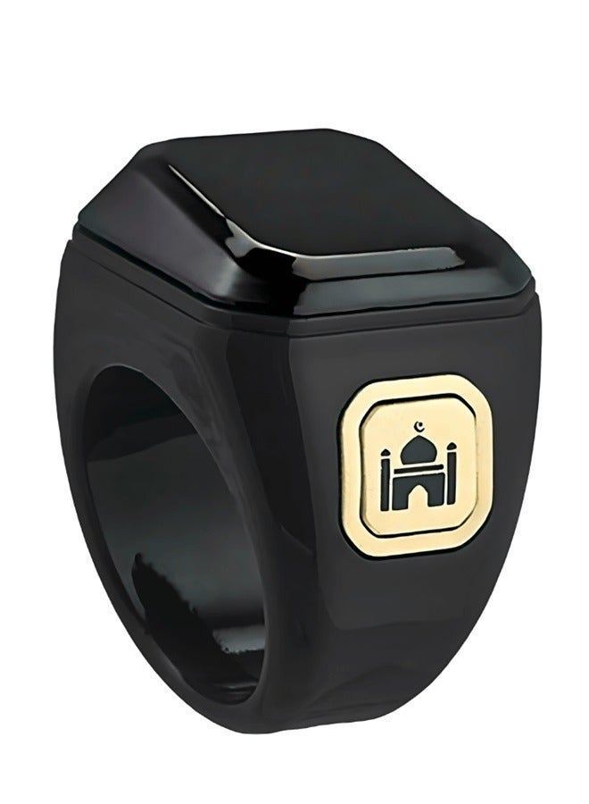 جولدن أروز عداد رقمي للأصابع ومنبه لوقت الصلاة للذكر اليومي، جهاز إسلامي عصري يُرتدى على المعصم بشاشة OLED ساطعة وجهاز تتبع مدمج للمسبحة - خاتم مقاوم للماء - أسود - 22 مم - Image 2