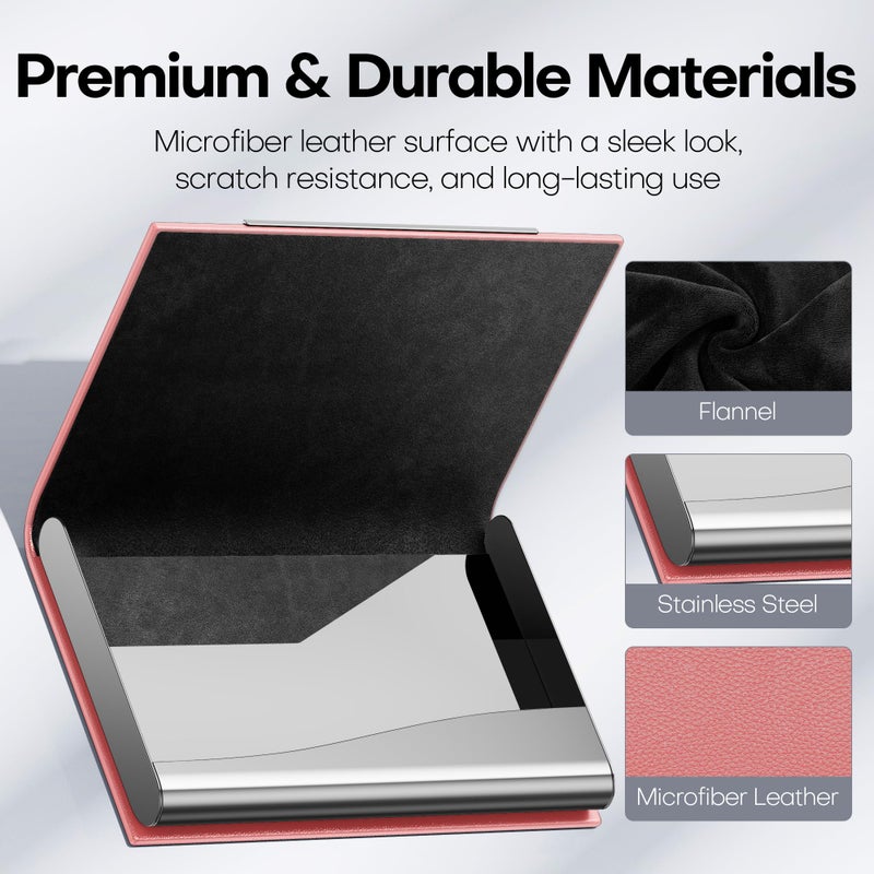 Padike Business Card Holder, Professional PU Leather & Stainless Steel Multi Card Case,Business Card Holder Wallet Credit Card ID Case/Holder for Men & Women. (Pink) - Image 3