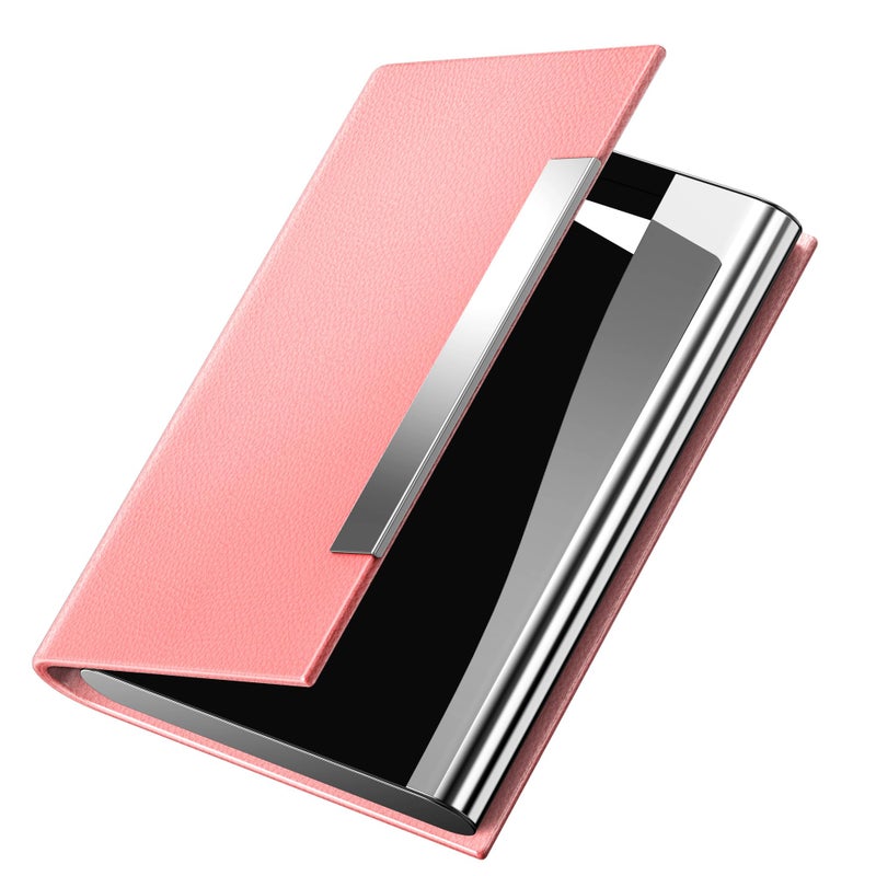Padike Business Card Holder, Professional PU Leather & Stainless Steel Multi Card Case,Business Card Holder Wallet Credit Card ID Case/Holder for Men & Women. (Pink) - Image 1