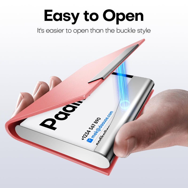 Padike Business Card Holder, Professional PU Leather & Stainless Steel Multi Card Case,Business Card Holder Wallet Credit Card ID Case/Holder for Men & Women. (Pink) - Image 4