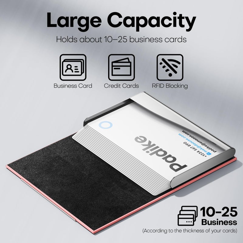 Padike Business Card Holder, Professional PU Leather & Stainless Steel Multi Card Case,Business Card Holder Wallet Credit Card ID Case/Holder for Men & Women. (Pink) - Image 2