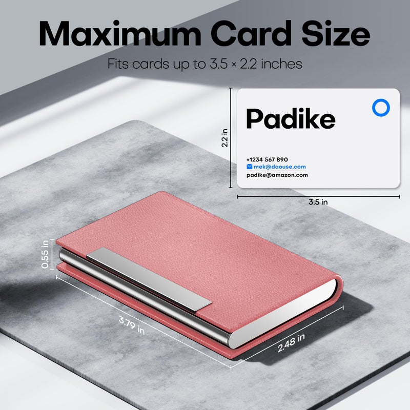 Padike Business Card Holder, Professional PU Leather & Stainless Steel Multi Card Case,Business Card Holder Wallet Credit Card ID Case/Holder for Men & Women. (Pink) - Image 5