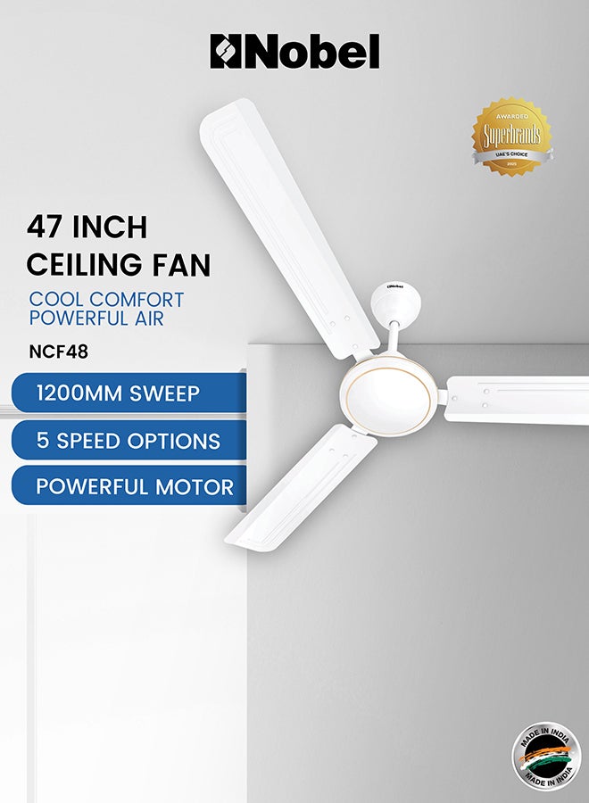 Nobel Premium Ceiling Fan: Ultimate Cooling with Elegance and Efficiency 80 W NCF48 White - Image 1