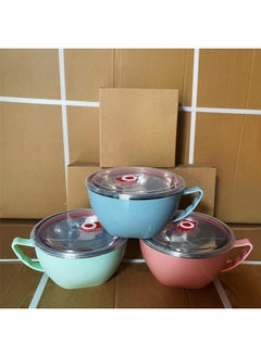 304 Stainless Steel Instant Noodle Cup Instant Noodle Bowl With Lid Double Insulation Anti-scalding Bowl Student Dormitory Bowl-Specifications:17cm Instant Noodle Bowl-Color:Nordic Green
