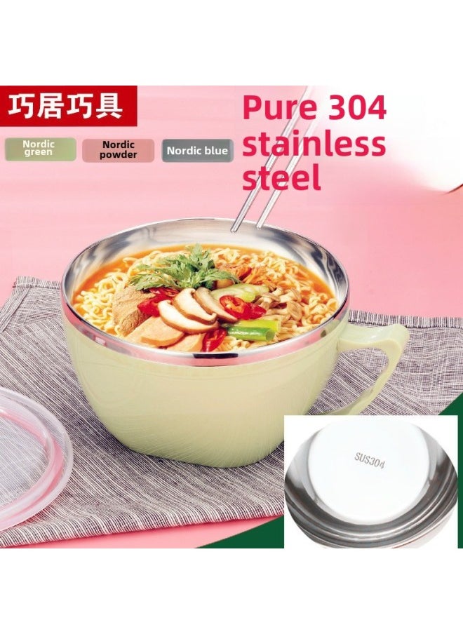 Generic - 304 Stainless Steel Instant Noodle Cup Instant Noodle Bowl With Lid Double Insulation Anti-scalding Bowl Student Dormitory Bowl-Specifications:17cm Instant Noodle Bowl-Color:Nordic Green - Image 1