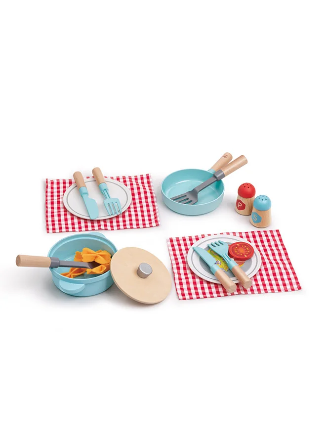هيب Hape Little Chef Cooking & Serve Play Set | Wooden Toy Kitchen Set with Accessories | Pretend Cooking for Kids Ages 2+