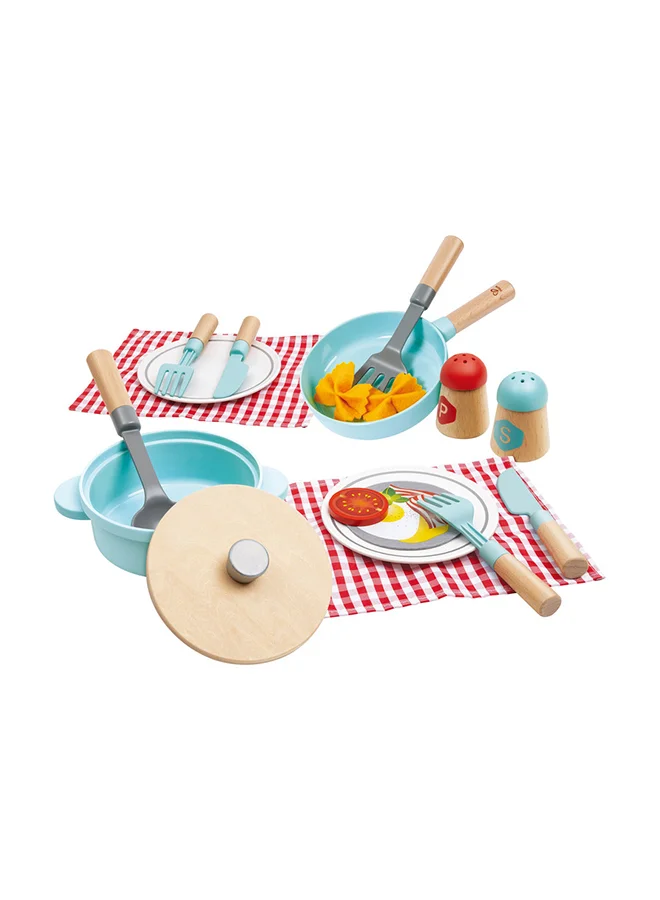 هيب Hape Little Chef Cooking & Serve Play Set | Wooden Toy Kitchen Set with Accessories | Pretend Cooking for Kids Ages 2+