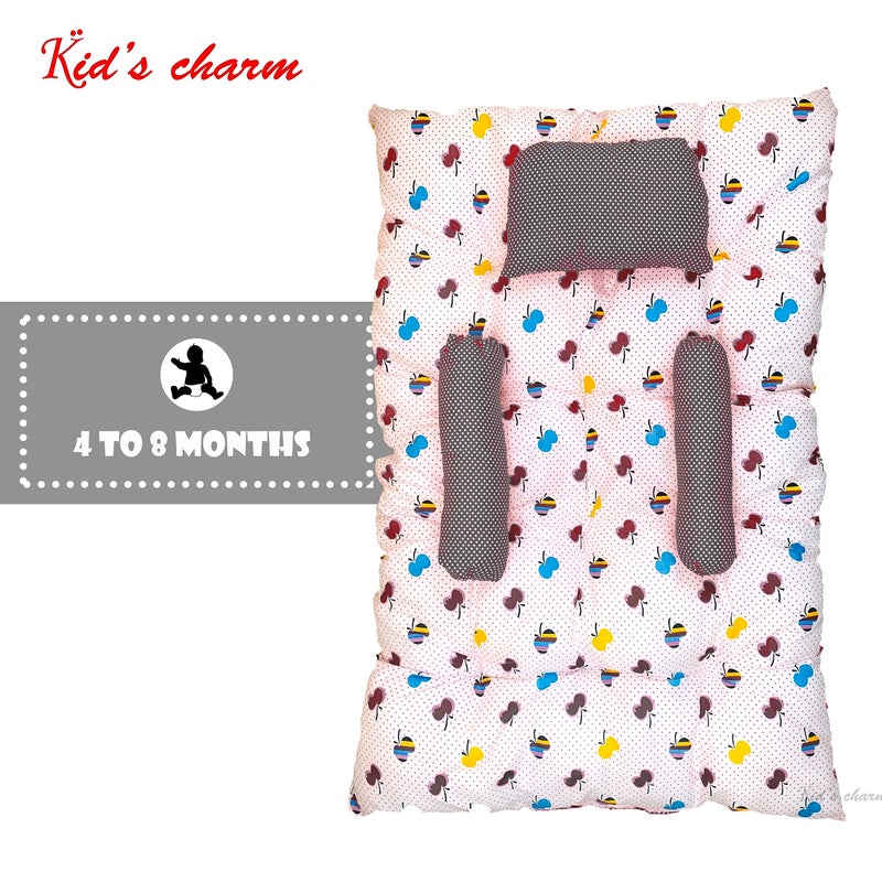 Kid's Charm سرير نوم الأطفال تشارم - شجرة الكرز ميغا المحمولة 2 في 1 للأطفال من 4 إلى 8 أشهر حديثي الولادة وسادة قطنية (رمادي) - Image 3