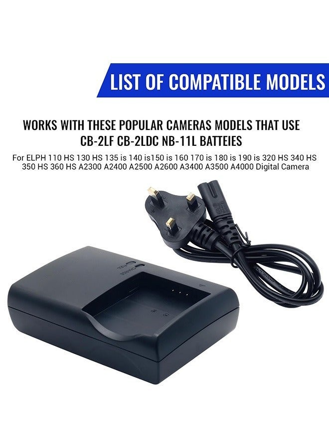 Alyashmac CB-2LDC CB-2LF Cameras Charger for Canon NB-11L NB-11LH Battery PowerShot ELPH 110 HS 320 HS 340 HS 350 HS IXUS 135 140 150 160 170 180 190 A2300 is A2400 A2500 A2600 A3400 A3500 A4000 IXUS 125 HS - Image 2