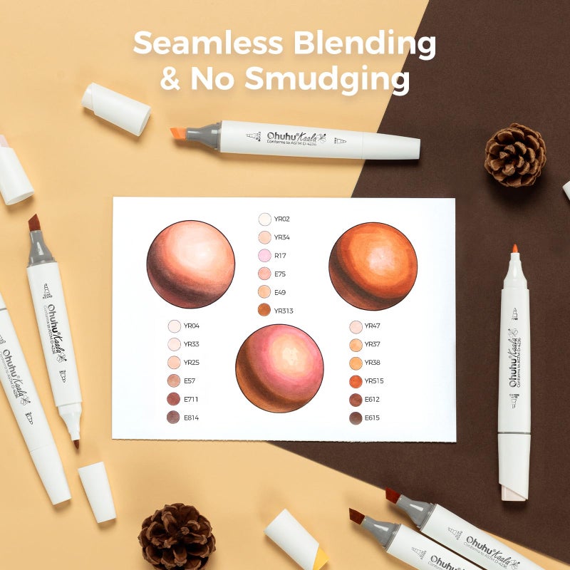 Ohuhu Alcohol Markers Skin Tone Marker Slim Broad and Fine Double Tipped Alcohol-based Marker Set for Artists Adults Coloring Professional Illustration, 24 Portrait Colors Kaala Markers Refillable - Image 3