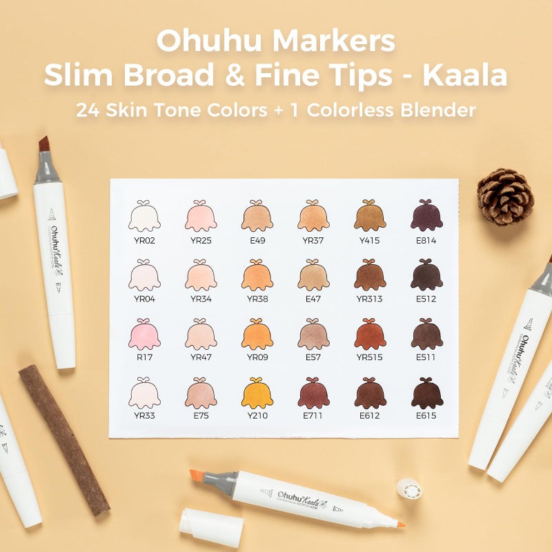 Ohuhu Alcohol Markers Skin Tone Marker Slim Broad and Fine Double Tipped Alcohol-based Marker Set for Artists Adults Coloring Professional Illustration, 24 Portrait Colors Kaala Markers Refillable - Image 4