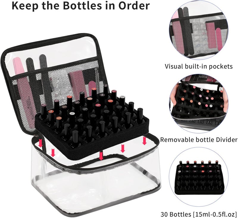 BELOVING Nail Polish Organizer Bag Holds 30 Bottles (15ml/0.5 fl.oz) Portable Supplies Organizer Handbag for Manicure Tools, Portable Nail Supplies Kit Organizer Carrying Case (Black) - Image 5