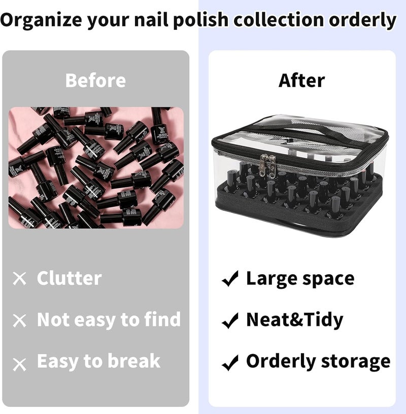 BELOVING Nail Polish Organizer Bag Holds 30 Bottles (15ml/0.5 fl.oz) Portable Supplies Organizer Handbag for Manicure Tools, Portable Nail Supplies Kit Organizer Carrying Case (Black) - Image 3