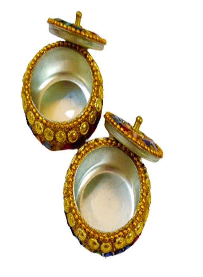 Craftam Aluminium Golden Jewellery Dibbi, Kumkum Box, Fancy Sindoor Dibbi, Vanity Box (Gold Katora 2 Pcs) - Image 3