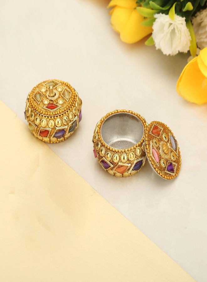 Craftam Aluminium Golden Jewellery Dibbi, Kumkum Box, Fancy Sindoor Dibbi, Vanity Box (Gold Katora 2 Pcs) - Image 1