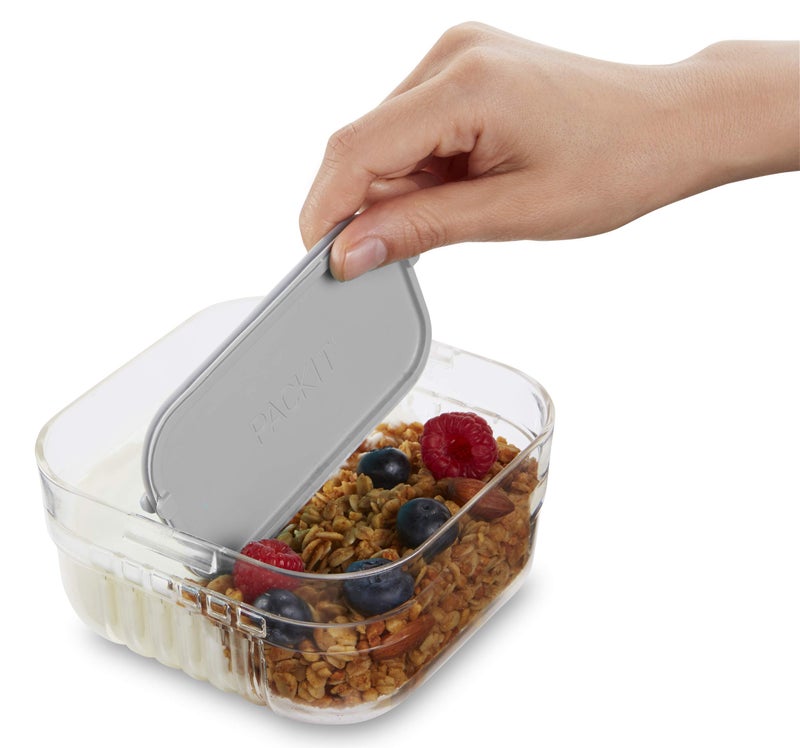 PackIt Mod Snack Bento Food Storage Container  Steel Gray  Shatterproof Crystal Clear Base  with Leak-resistant Dividers and Lid  Microwavable  Dishwasher Safe  Perfect for Snacks - Image 4