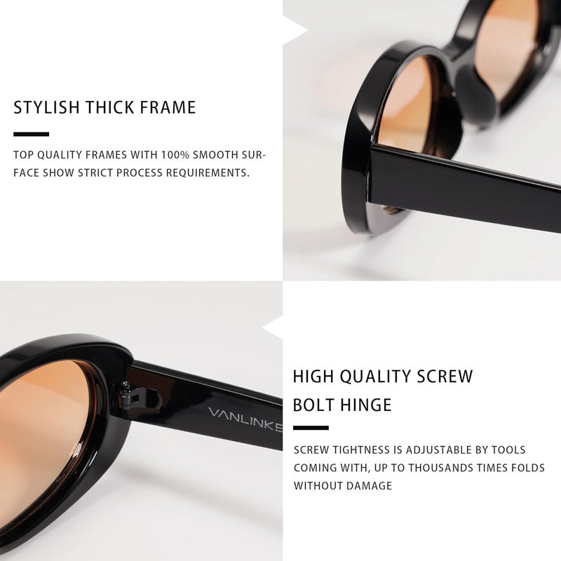 VANLINKER Polarized Retro Oval Sunglasses for Women and Men Small 90s Style VL9580 - Image 3