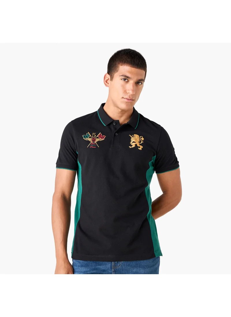 فاف Colourblock Polo T-shirt with Embroidered Detail and Short Sleeves