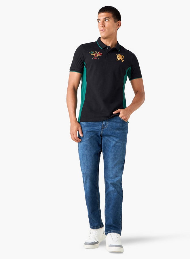 Splash FAV Colourblock Polo T-shirt with Embroidered Detail and Short Sleeves - Image 2