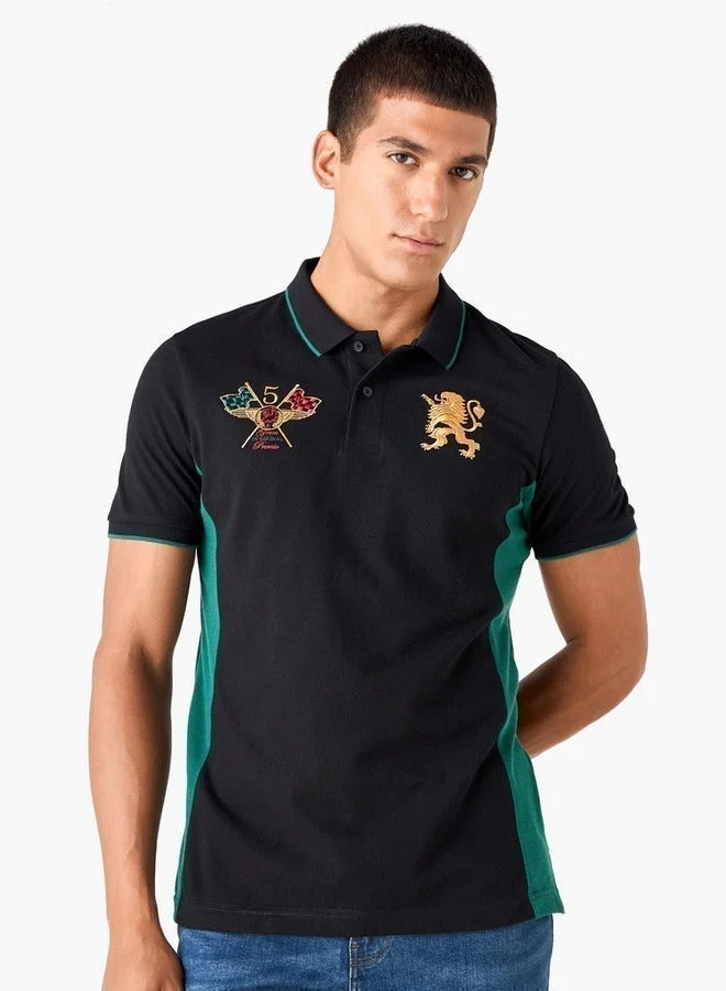 Splash FAV Colourblock Polo T-shirt with Embroidered Detail and Short Sleeves